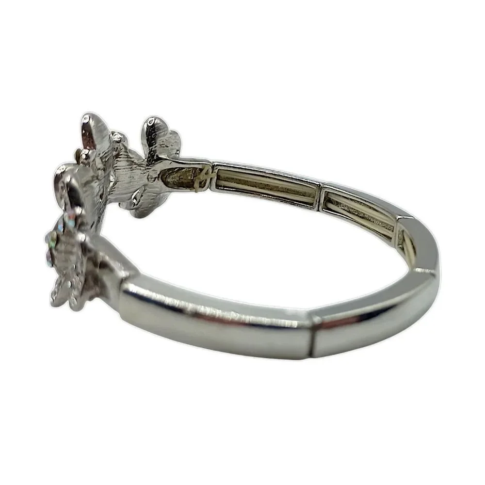 Flower Rhinestone Bracelet Stretch Aurora Borealis‎ Silver Tone Fairy Whimsigoth